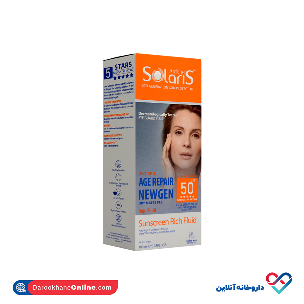 تصویر فلوئید ضد آفتاب +spf 50 ضد چروک سولاریس آردن ۱۰۰میل 