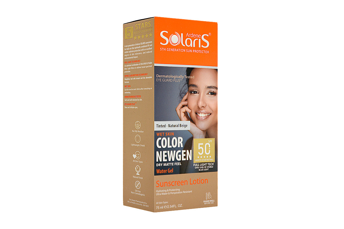 تصویر لوسیون آبی ضد آفتاب فاقد چربی بژ طبیعی spf 50 سولاریس آردن 75 میل