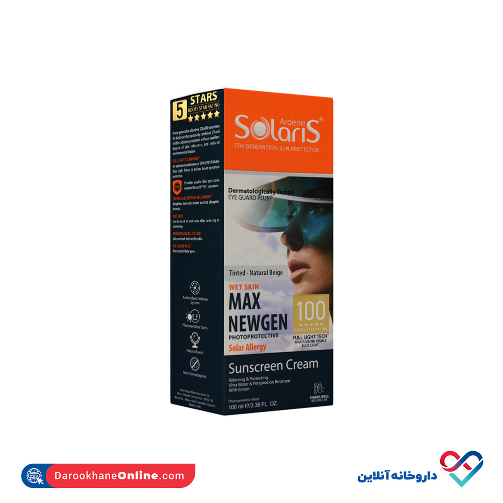 تصویر کرم ضد آفتاب رنگی spf 100 سولاریس آردن ۱۰۰میل 