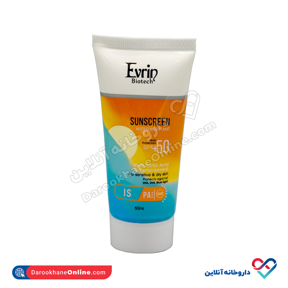 تصویر کرم ضد آفتاب با spf 50 اورین مناسب پوست خشک و حساس بدون رنگ 50 میل