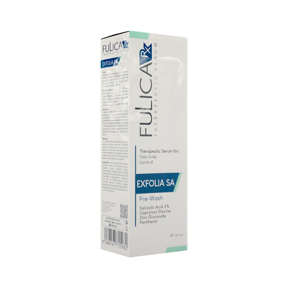 تصویر سرم برطرف کننده پوسته ریزی پوست سر exfolia sa فولیکا آر ایکس 50 ml