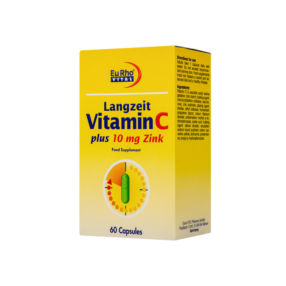 supplement-eurho-vital-vitamin-c-plus-zinc-1 کپسول ویتامین C و زینک 10 میلی گرم یوروویتال 60 عدد - Image 1