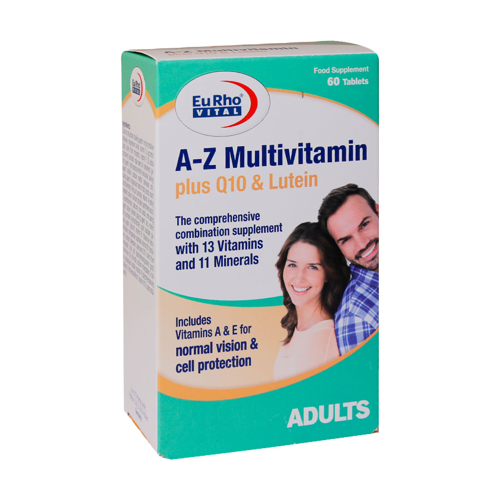 Eurhovital-AZ-Multivitamin-Plus-Q10-And-Lutein-60-Tablet.jpg قرص A-Z مولتی ویتامین+کیوتن لوتئین یوروویتال 60 عددی - Image 1