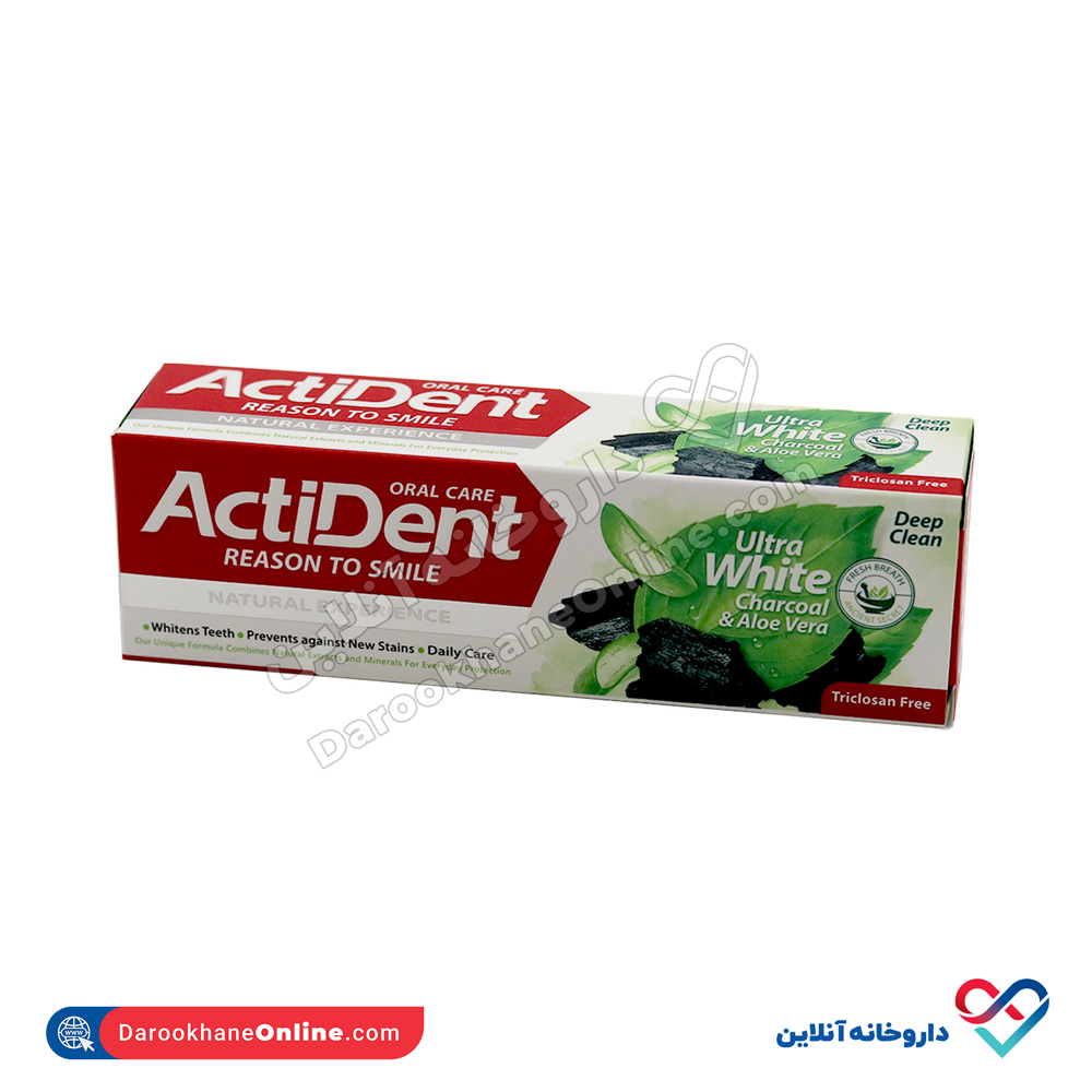 Ultra-White-Charcoal-And-Aloevera-Toothpaste-1.jpg خمیر دندان الترا وایت اکتیدنت حاوی زغال فعال و آلوئه ورا 100 میل - Image 1