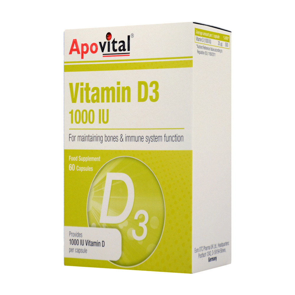 apovital-vitamin-d3-1000iu-60capsules-1.jpg کپسول ویتامین د3 1000 آپوویتال 60 عددی - Image 1