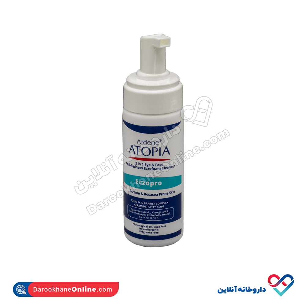 arden-atopia-exzoporo-facial-cleanser-foam-4.jpg فوم شوینده صورت و چشم پوست خشک و حساس آردن 150 میل - Image 2