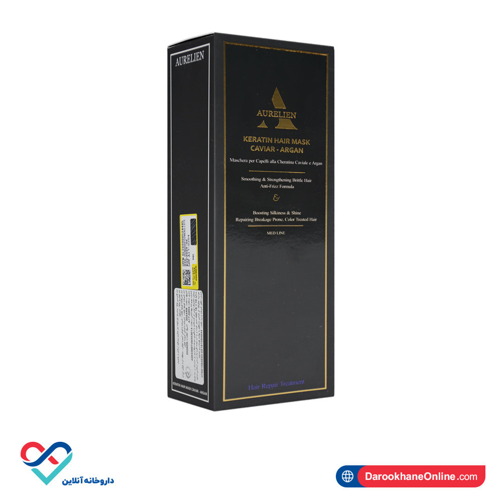 keratin-hair-mask-with-caviar-argan-aurelien-2.jpg ماسک کراتینه مو حاوی روغن آرگان و خاویار اورلین 200 میل - Image 2