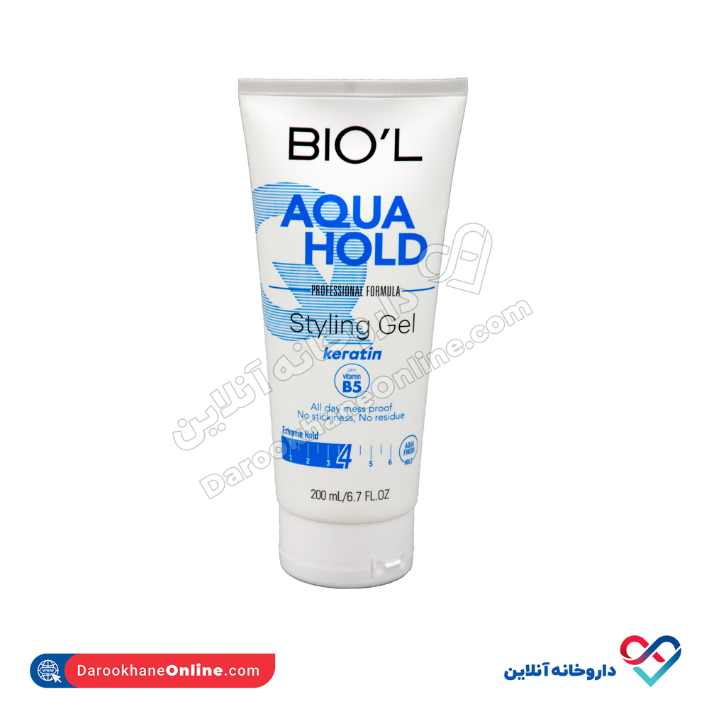 biol-aqua-hold-styling-gel-keratin-1.jpg ژل مرطوب کننده موی سر بیول 200 میل - Image 1