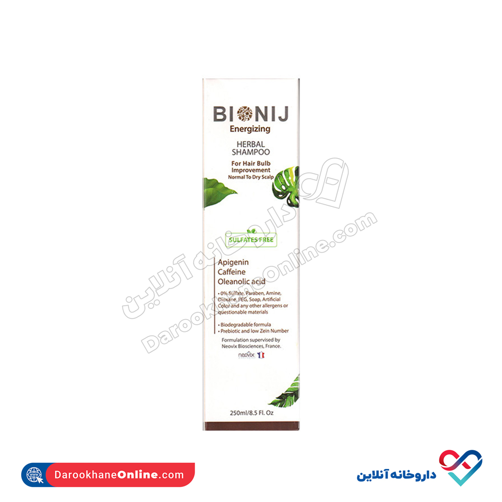 Bionij-hampoo-For-Hair-Bulb-Improvement-Normal-To-Dry.jpg شامپو گیاهی تقویت پیاز مو نرمال تا خشک بیونیج 250 میل - Image 1
