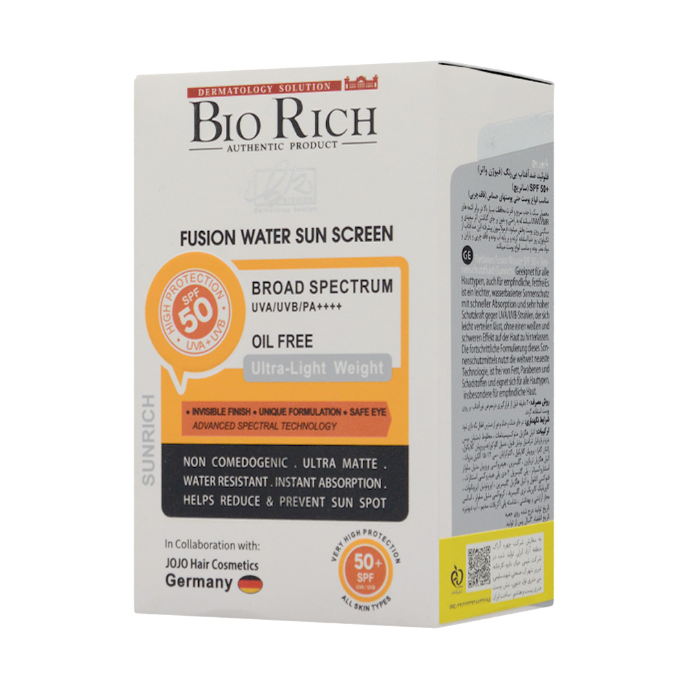 fusion-water-sunscreen-spf50-oil-free-biorich-1.jpg فلوئید ضد آفتاب بی رنگ spf50 فیوژن واتر فاقد چربی بایوریچ 50 میل - Image 1