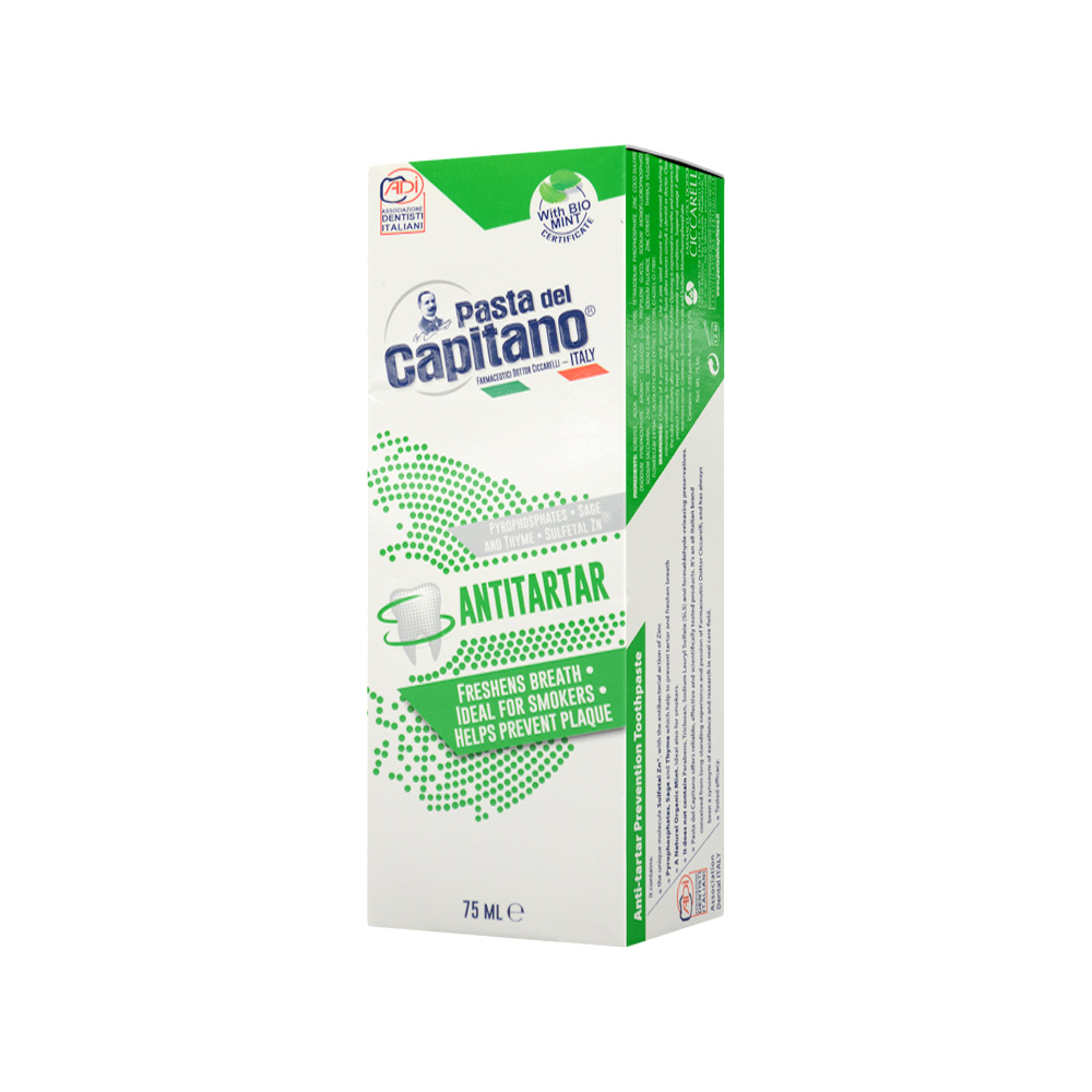 capitano-anti-tartar-toothpaste-3.jpg خمیر دندان ضد جرم پاستا دل کاپیتانو 75 میلی - Image 2