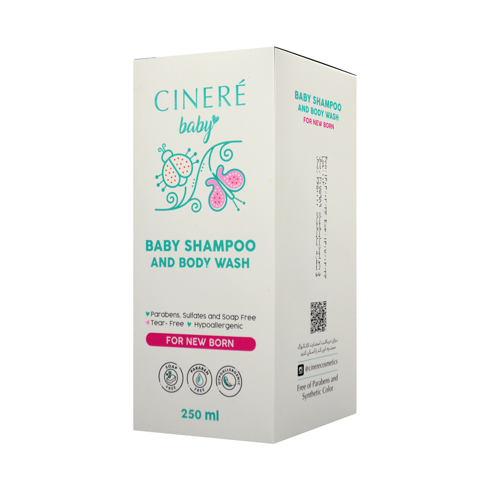 cinere-baby-shampoo-and-body-wash-1.jpg شامپو سر و بدن کودک سینره مخصوص نوزادان 250 میل - Image 1