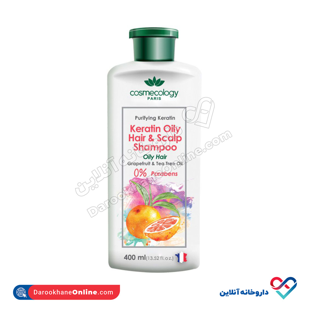 cosmocology-purifying-keratin-oily-hair-and-scalp-shampoo.jpg شامپو کراتینه کنترل چربی موی سر کاسمکولوژی 400 میل - Image 1