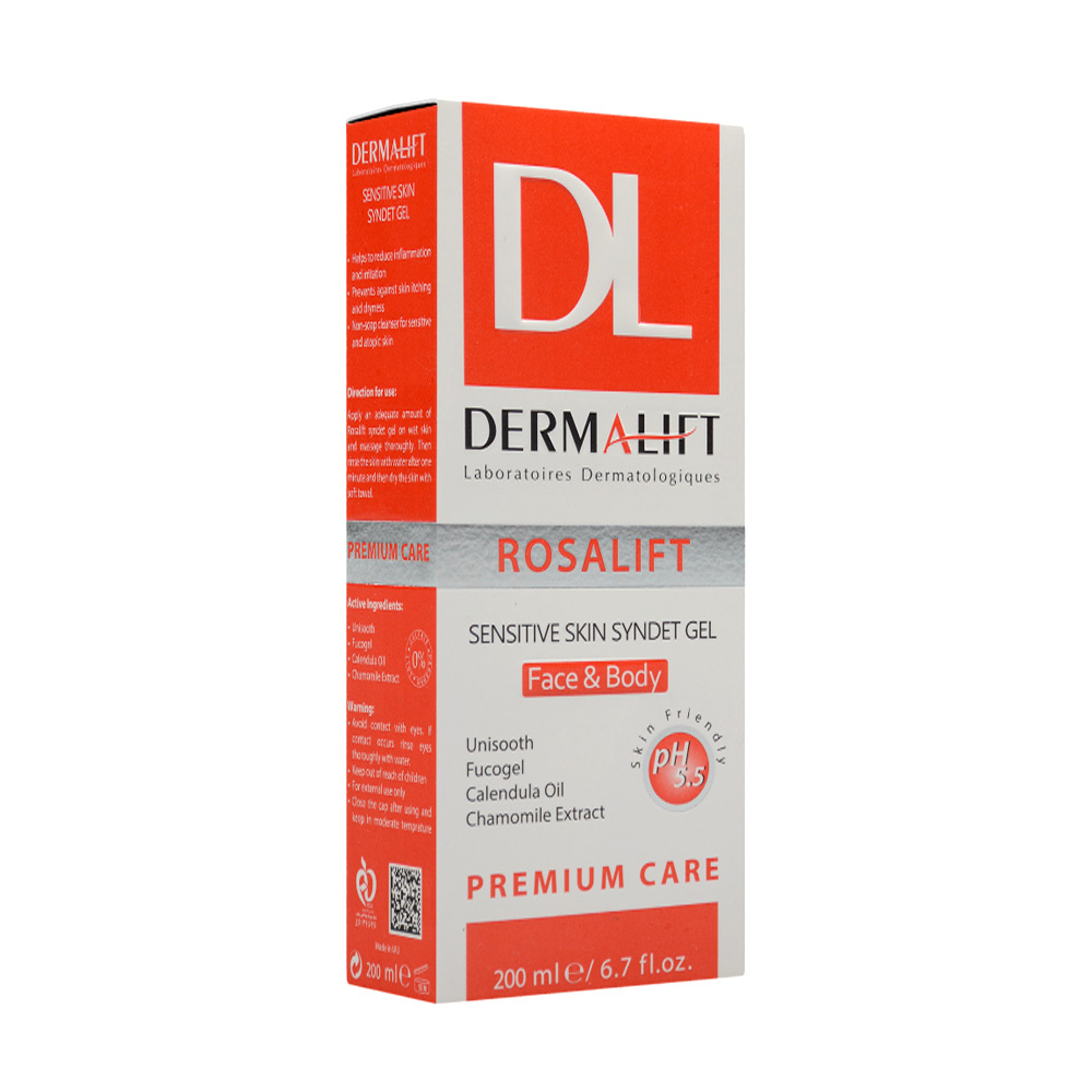 dermalift-rosalift-sensitive-syndet-gel-2.jpg ژل شستشوی غیر صابونی رزالیفت درمالیفت 200 میل - Image 2