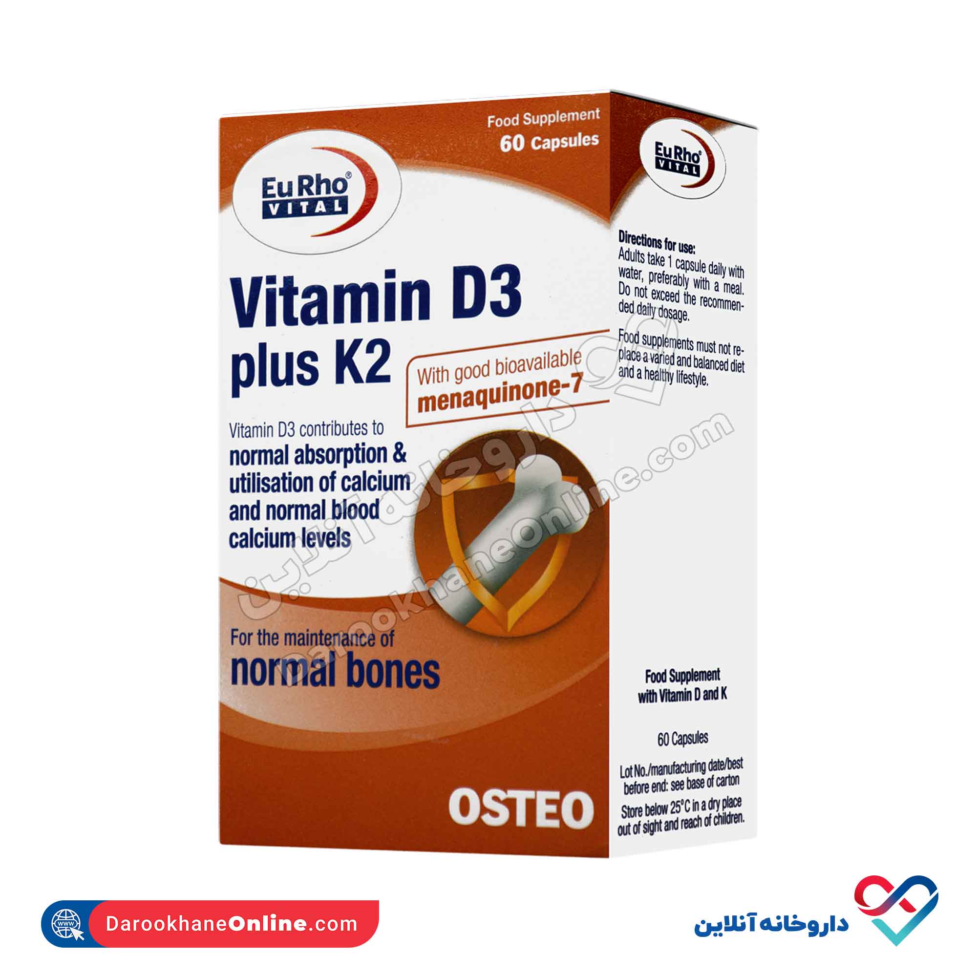 eurhovital-vitamind3-plus-k2-1.jpg کپسول ویتامین د3 پلاس کا 2 یوروویتال 60 عددی - Image 1