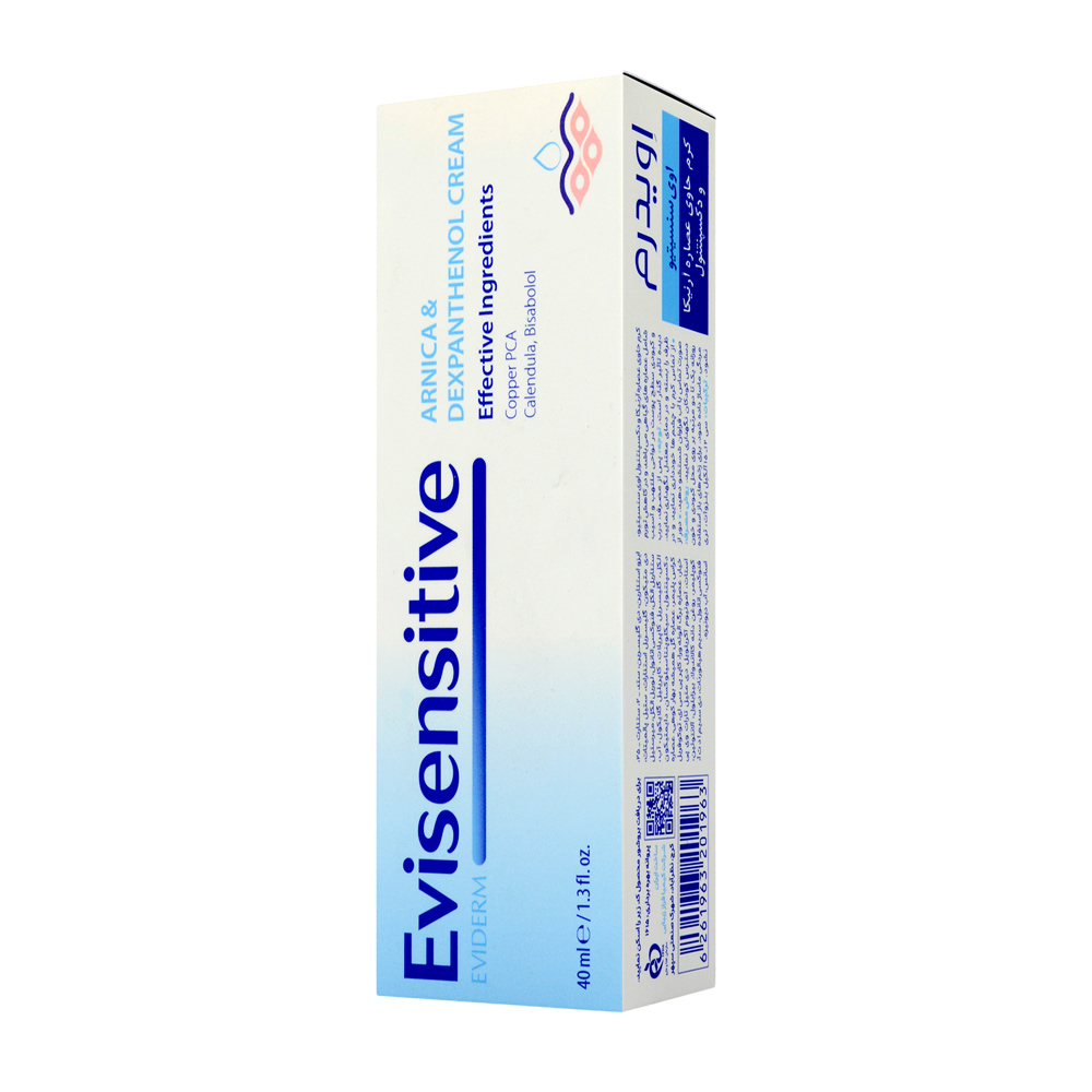 evisensitive-arnica-and-dexpanthenol-cream-eviderm-1.jpg کرم ترمیم کننده حاوی عصاره آرنیکا و دکسپنتنول اوی سنسیتیو اویدرم 40 میل - Image 1