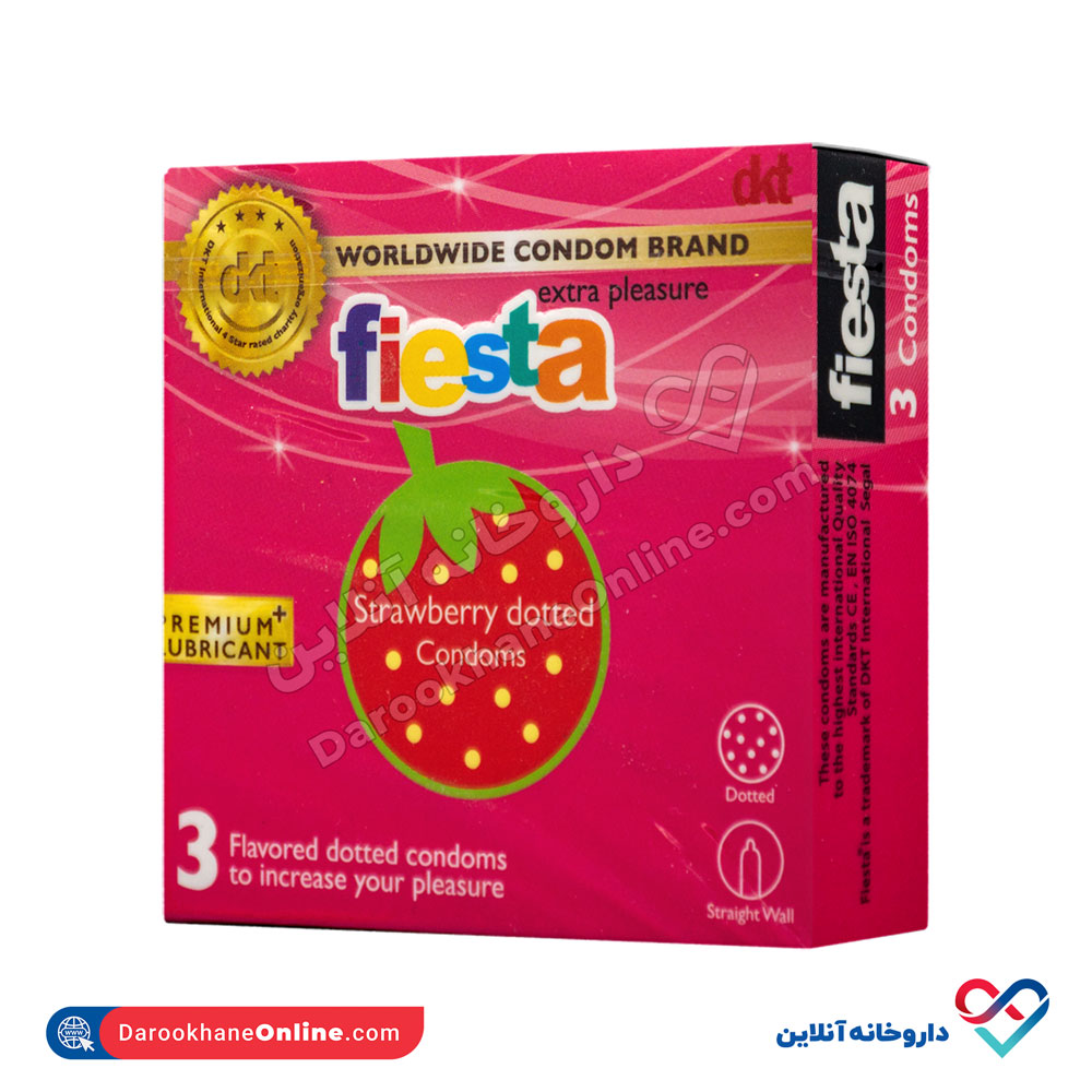 fiesta-strawberry-dotted-condom-1.jpg کاندوم خاردار توت فرنگی فیستا 3 عددی - Image 1