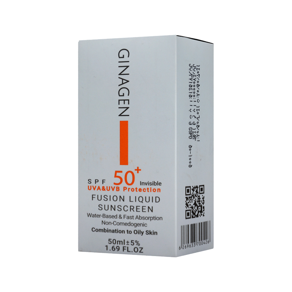 ginagen-sunscreen-oily-skin-spf50-50ml-1-1.jpg ضد آفتاب بی رنگ SPF50 پوست چرب ژیناژن 50 میل - Image 1