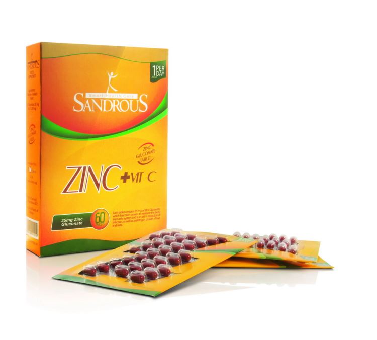 Sandrous-tablet-Zinc-Vit-C.jpg قرص زینک گلوکونات و ویتامین سی سندروس60 عدد - Image 1