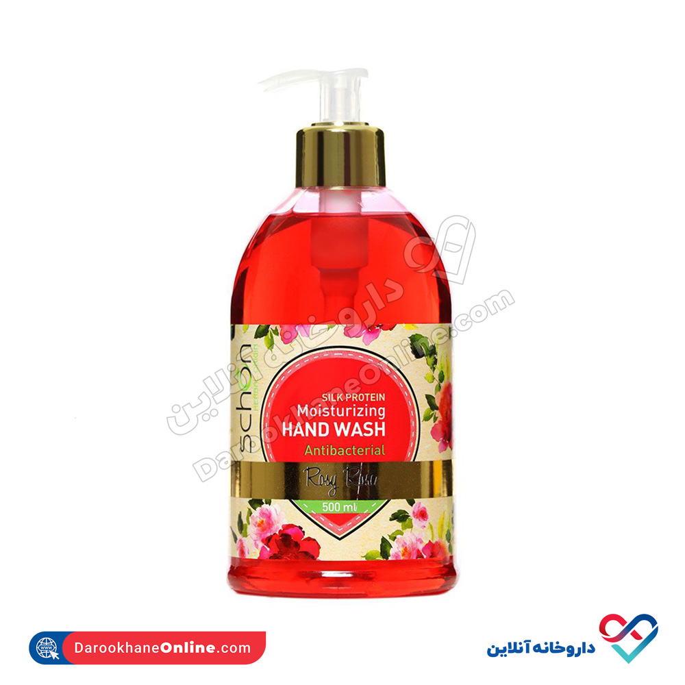 schon-rosy-rose-silk-protein-hand-wash.jpg مایع دستشویی شفاف قرمز رزی رز شون 500 میل - Image 1