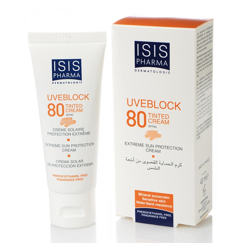 Isis-Pharma-UVEBlock-SPF-80-tinted-cream-40ml کرم ضد آفتاب مینرال رنگی آیسیس فارما 40 میلی - Image 1