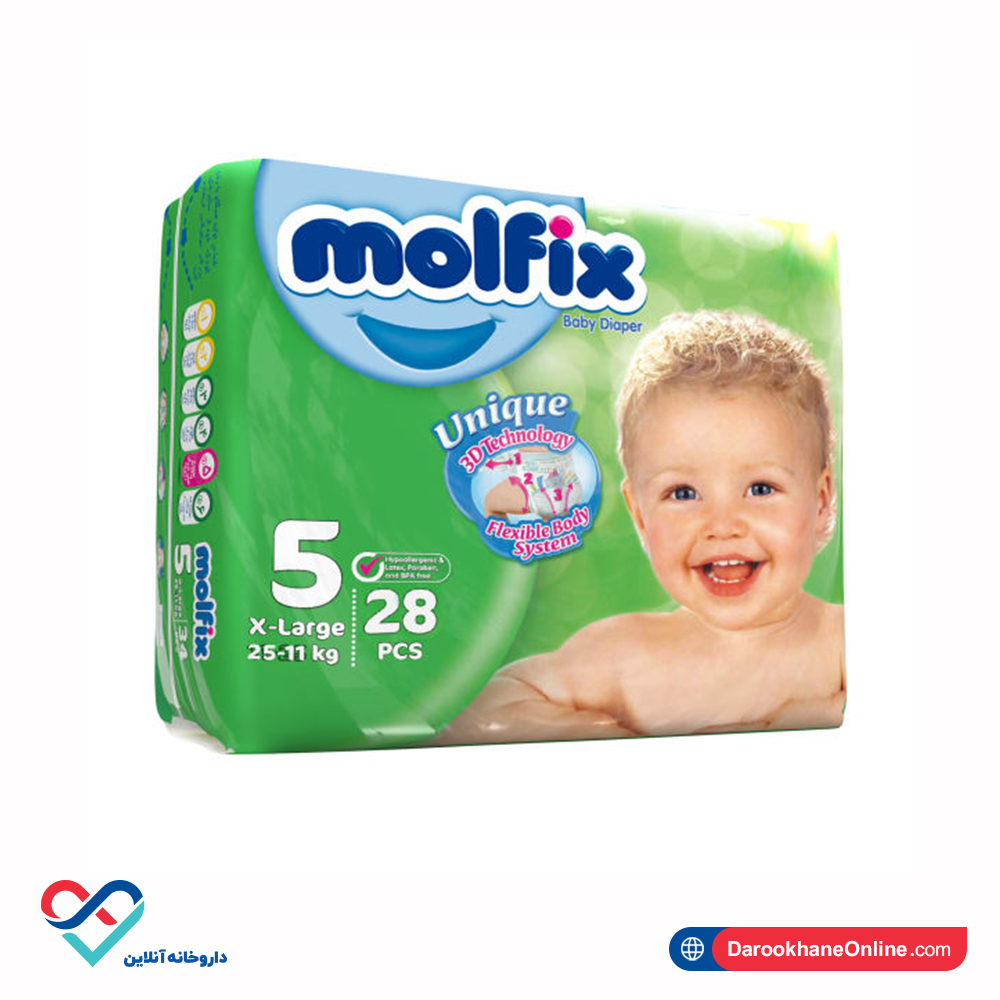 molfix5 پوشک بچه سایز 5 مولفیکس 28 عددی - Image 3