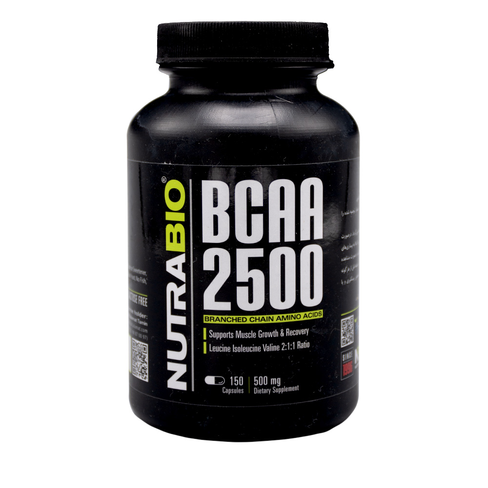 nutrabio-bcaa2500-150cap-1 کپسول بی سی ای ای 2500 نوترابایو 150 عدد - Image 1
